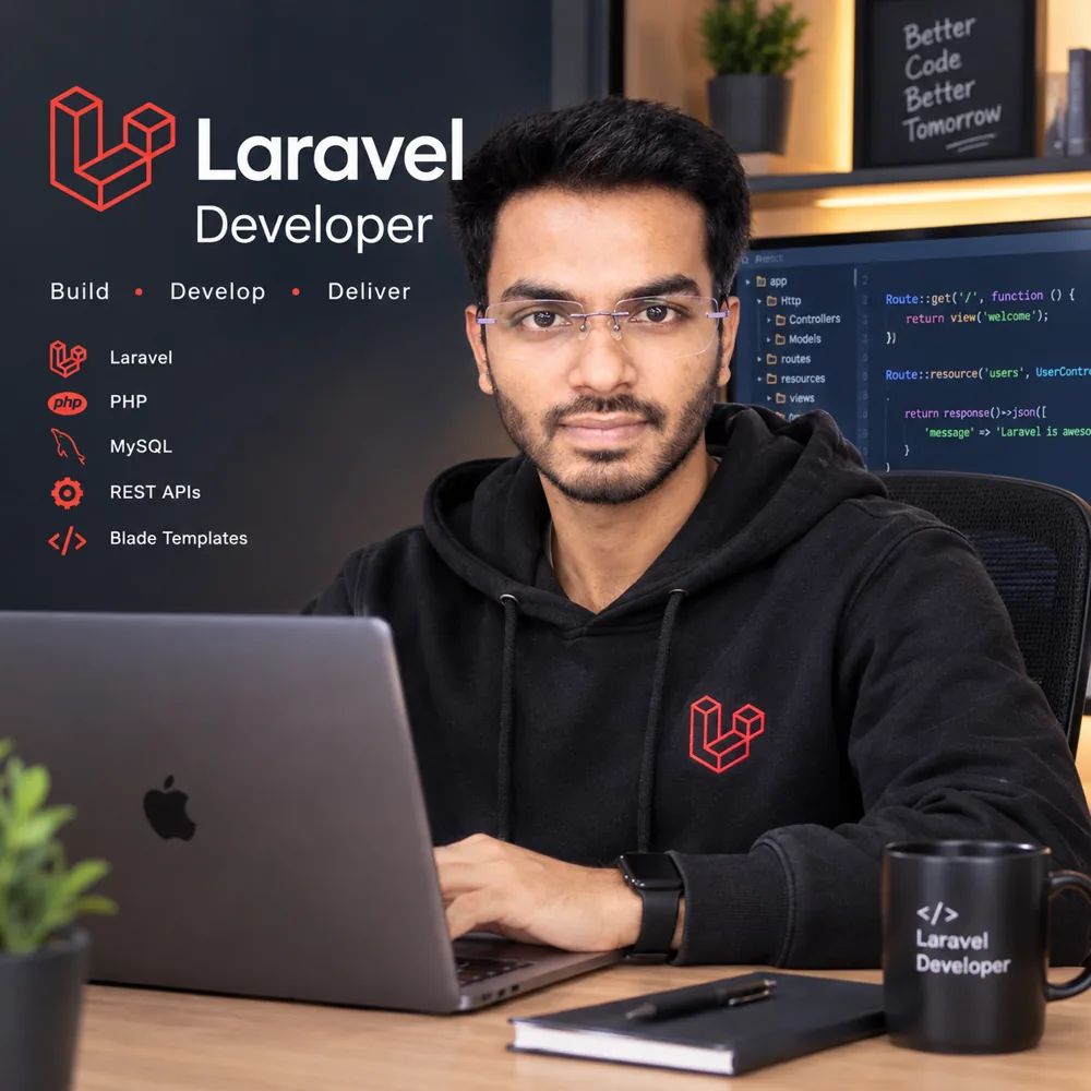 Bikas Kumar, Laravel and PHP developer, at his workspace