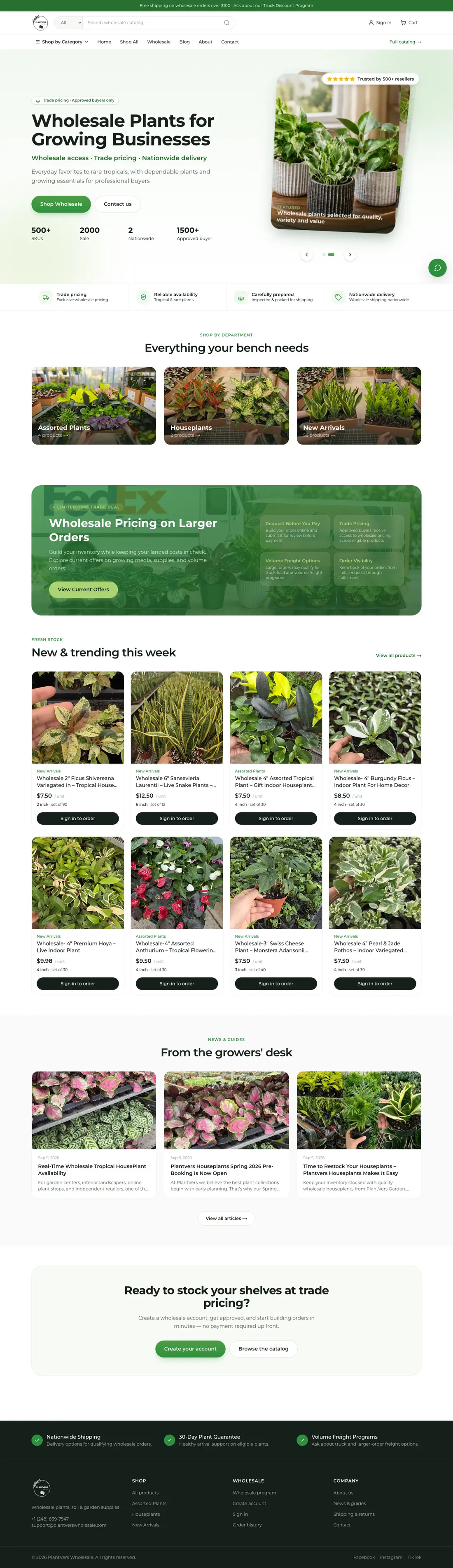 PlantVers Wholesale – full page of the live site built by Bikas Kumar
